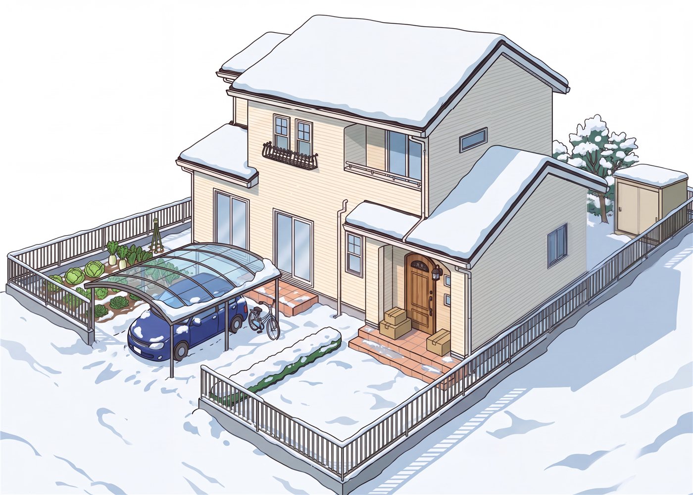 積雪した戸建て住宅のイラスト
