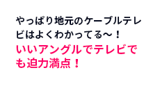 やっぱり地元のケーブルテレビはよくわかってる〜！いいアングルでテレビでも迫力満点！