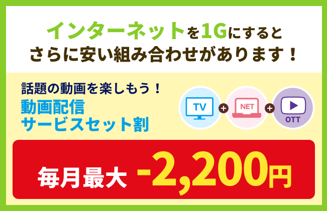 インターネットを1Gにするとさらに安い組み合わせがあります！