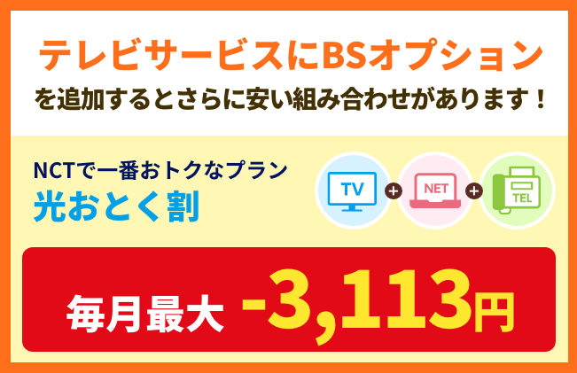 テレビサービスにBSオプションを追加するとさらに安い組み合わせがあります！